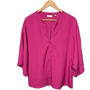 NEW YORK & CO relaxed fit, v-neck button-up dolman sleeves magenta pink MEDIUM